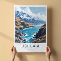 Ushuaia Poster - Argentina Travel Art - Snowy Mountain Bay Wall Decor