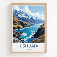 Ushuaia Poster - Argentina Travel Art - Snowy Mountain Bay Wall Decor