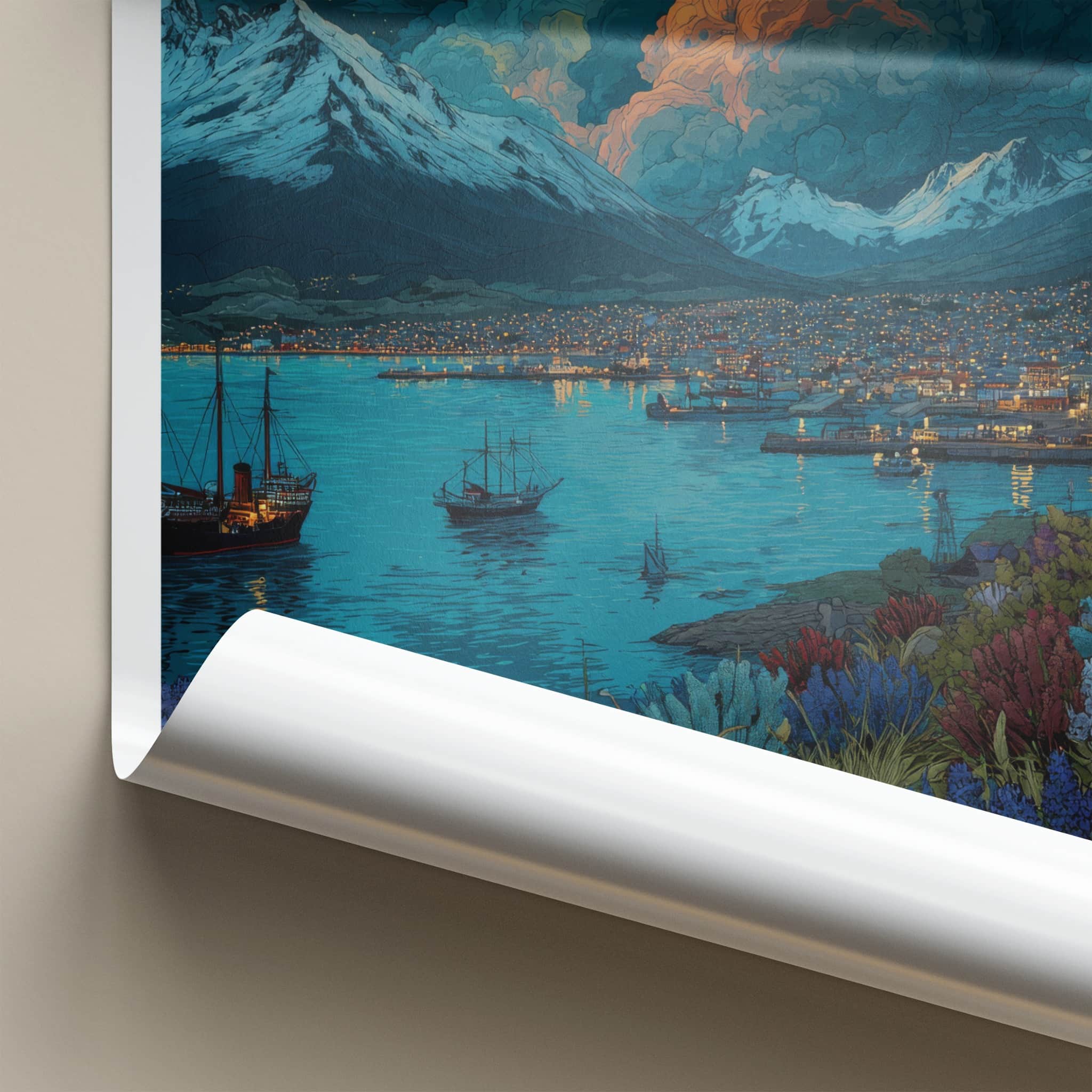Ushuaia Poster - Argentina Travel Print - Night Harbor City Home Decor
