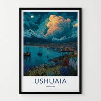 Ushuaia Poster - Argentina Travel Print - Night Harbor City Home Decor