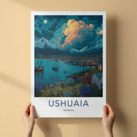 Ushuaia Poster - Argentina Travel Print - Night Harbor City Home Decor
