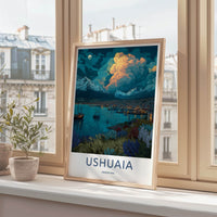 Ushuaia Poster - Argentina Travel Print - Night Harbor City Home Decor