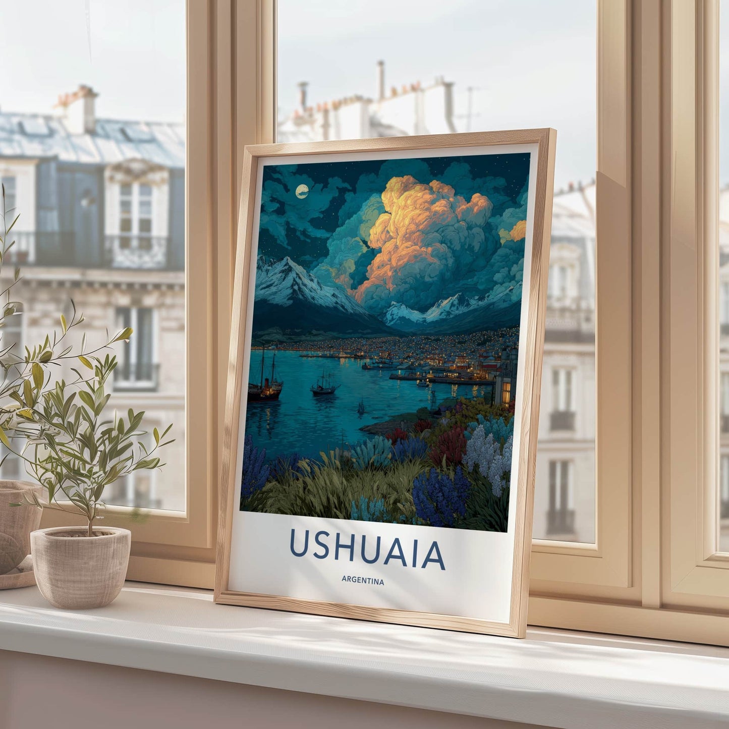 Ushuaia Poster - Argentina Travel Print - Night Harbor City Home Decor