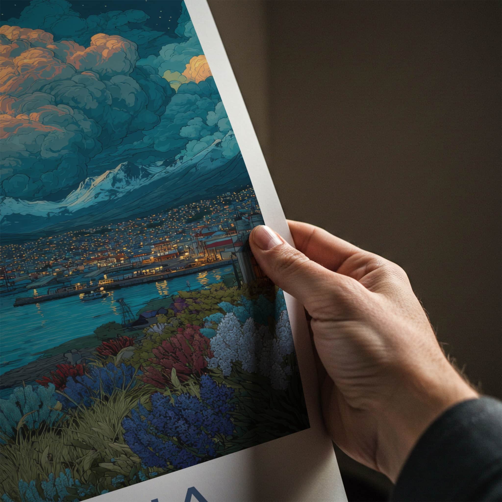 Ushuaia Poster - Argentina Travel Print - Night Harbor City Home Decor
