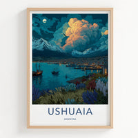 Ushuaia Poster - Argentina Travel Print - Night Harbor City Home Decor