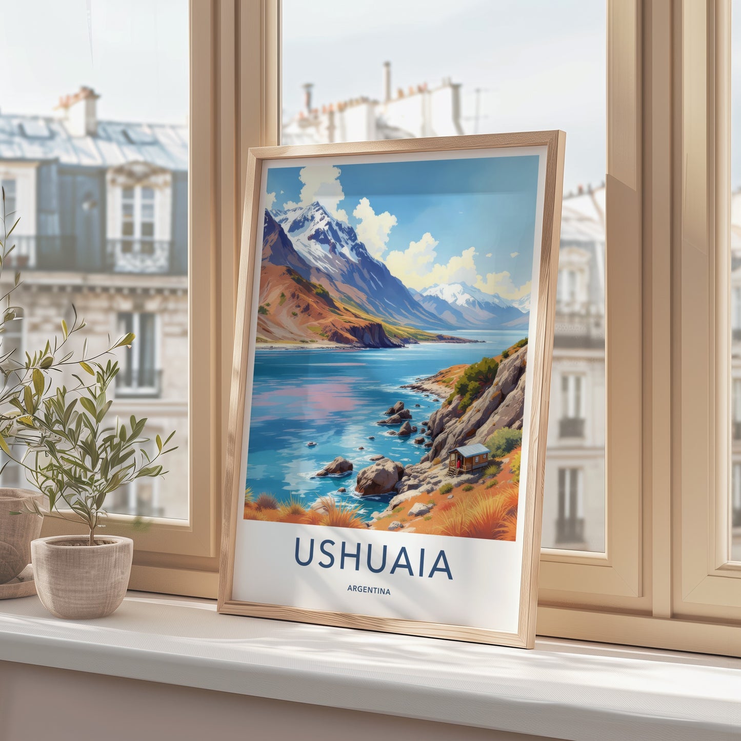 Ushuaia Poster - Argentina Wall Art - Mountain Lakeside Cabin Home Decor