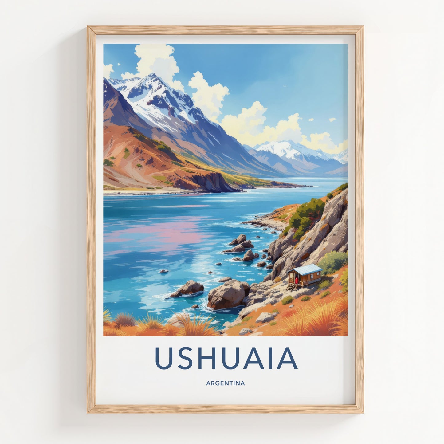 Ushuaia Poster - Argentina Wall Art - Mountain Lakeside Cabin Home Decor