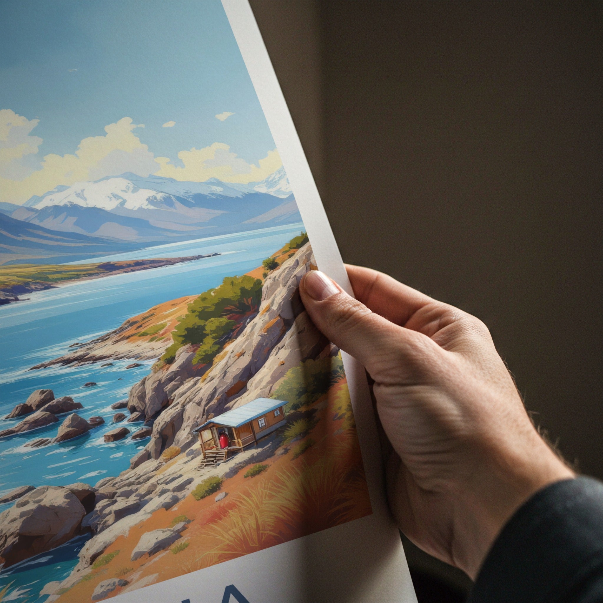 Ushuaia Poster - Argentina Wall Art - Mountain Lakeside Cabin Home Decor
