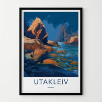 Utakleiv Poster - Norway Travel Art - Vibrant Coastal Rocks Home Decor