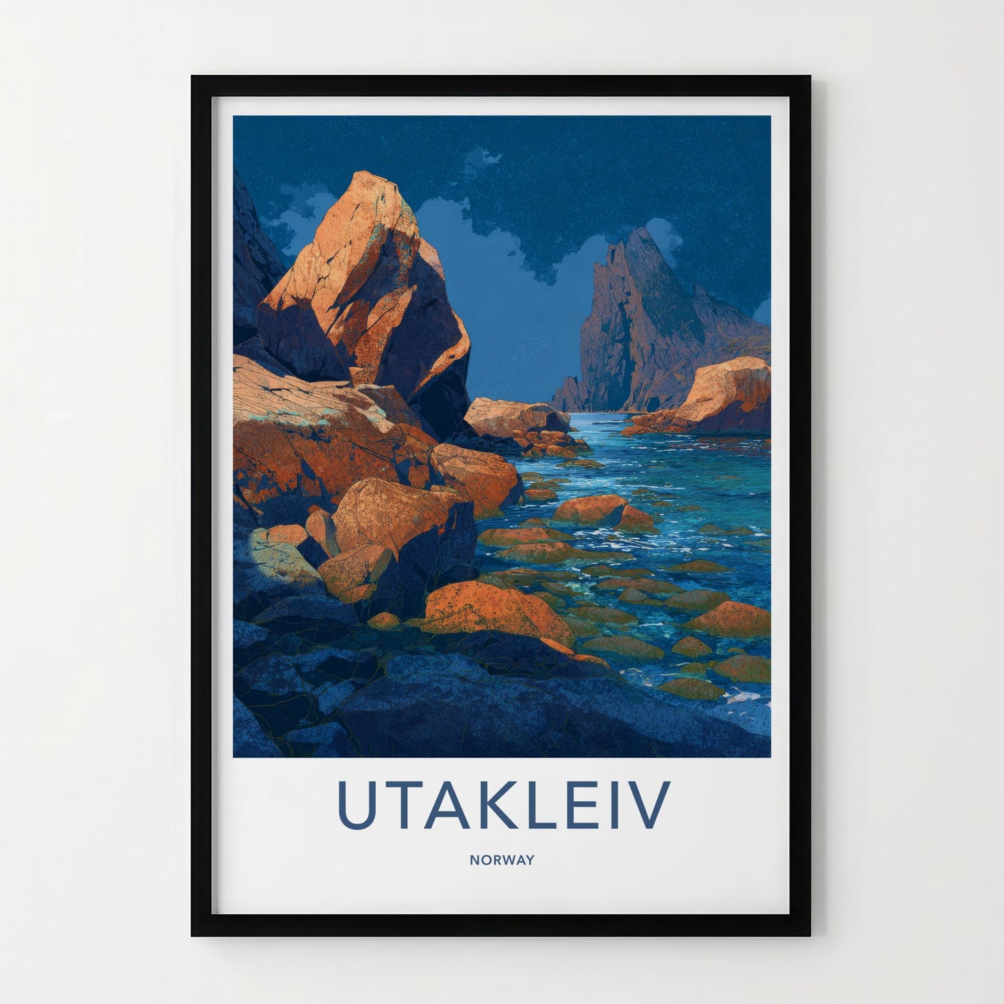 Utakleiv Poster - Norway Travel Art - Vibrant Coastal Rocks Home Decor