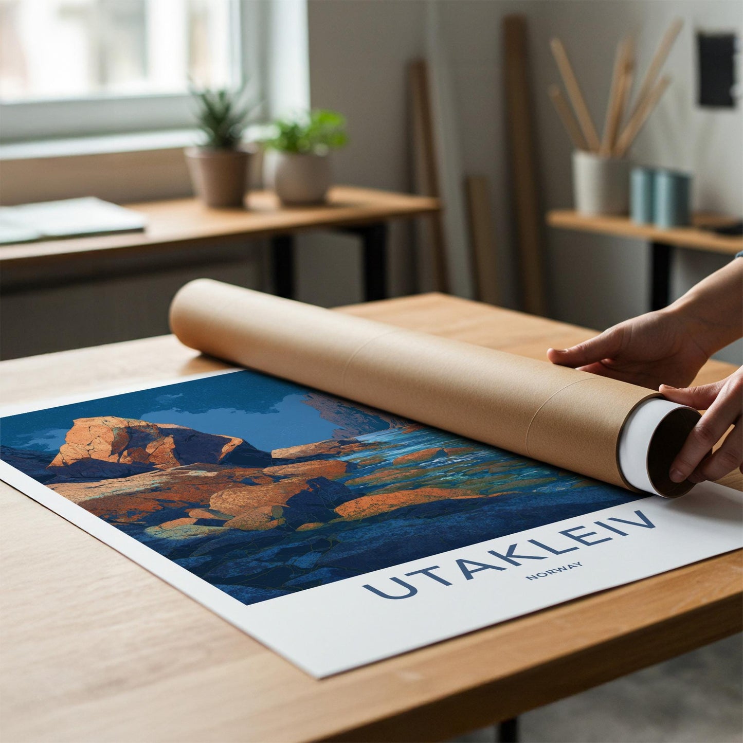 Utakleiv Poster - Norway Travel Art - Vibrant Coastal Rocks Home Decor