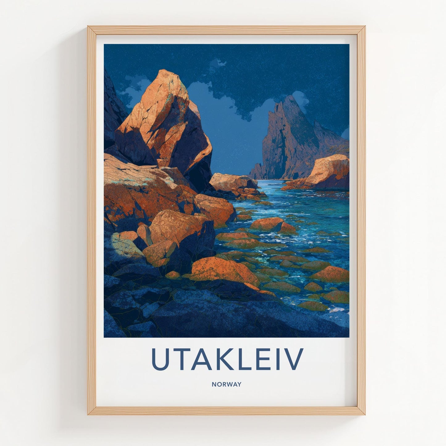 Utakleiv Poster - Norway Travel Art - Vibrant Coastal Rocks Home Decor