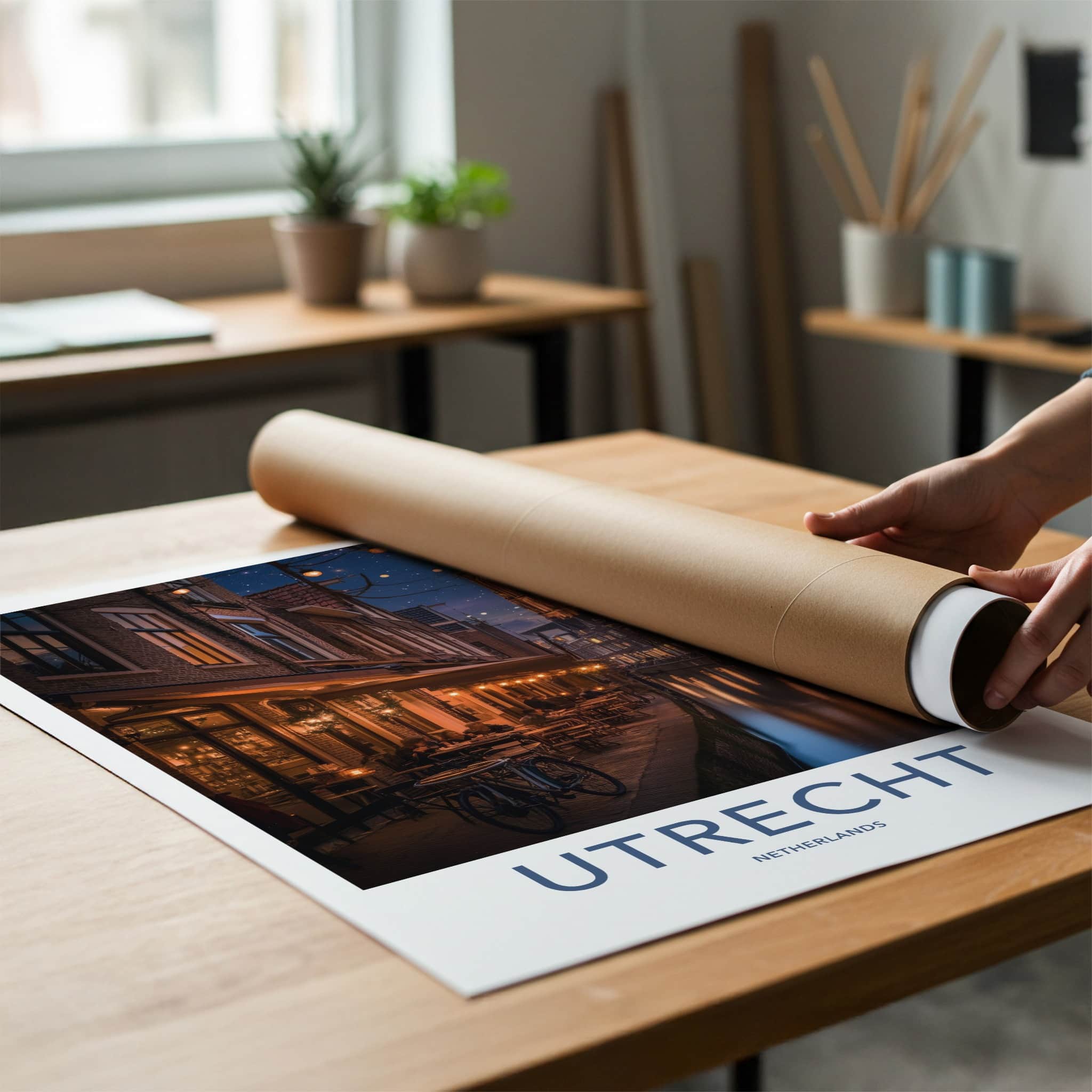 Utrecht Poster - Netherlands Travel Art - Historic Canal Night Home Decor