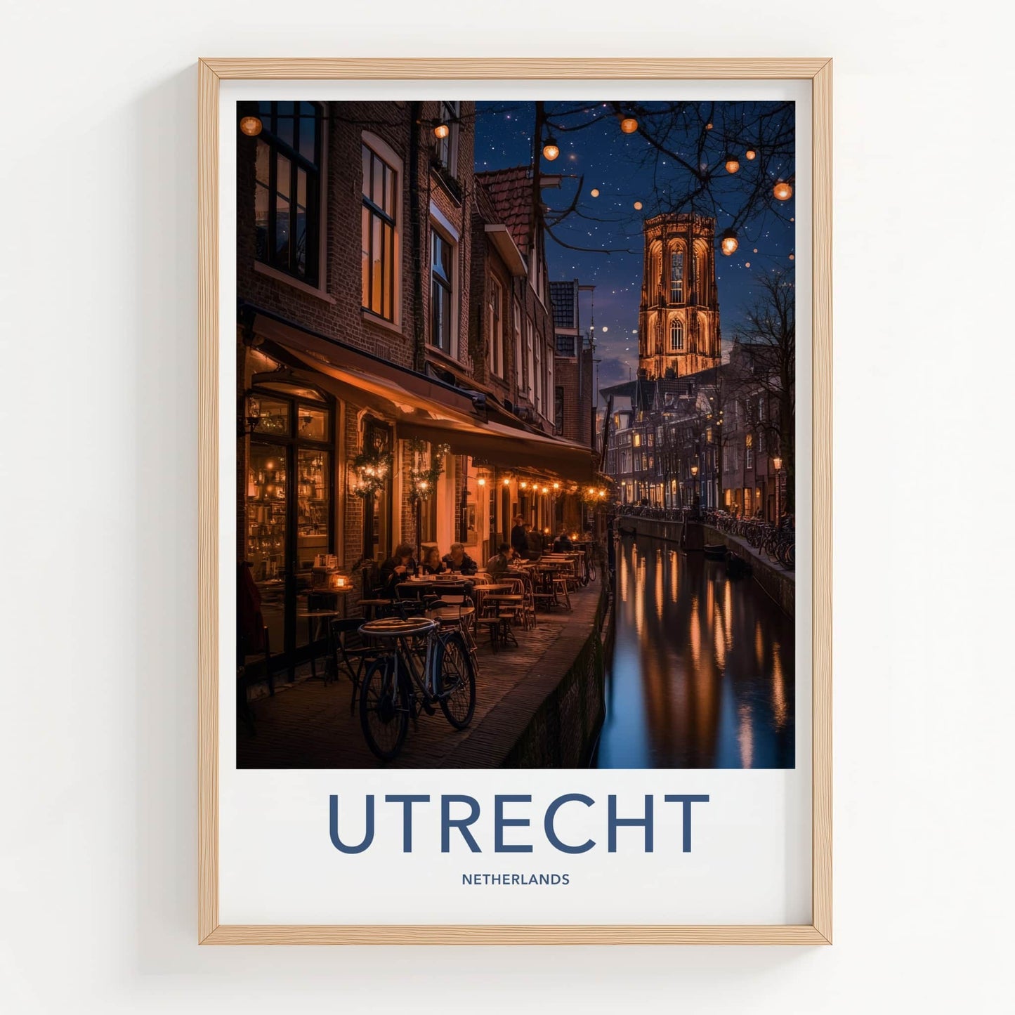 Utrecht Poster - Netherlands Travel Art - Historic Canal Night Home Decor