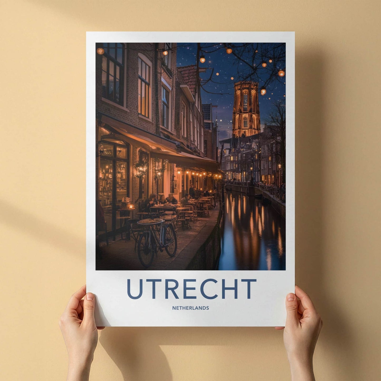 Utrecht Poster - Netherlands Travel Art - Historic Canal Night Home Decor