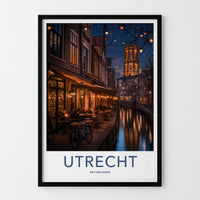 Utrecht Poster - Netherlands Travel Art - Historic Canal Night Home Decor