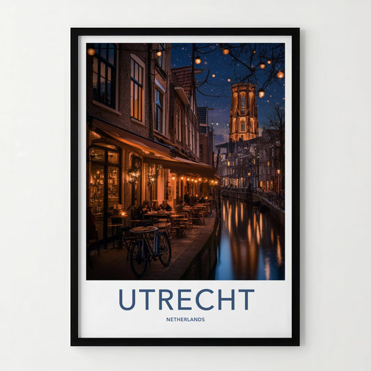 Utrecht Poster - Netherlands Travel Art - Historic Canal Night Home Decor
