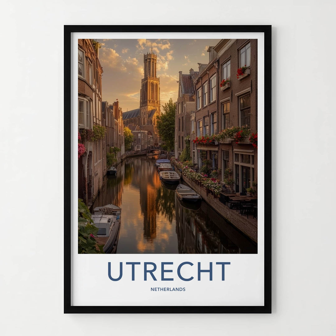 Utrecht Poster - Netherlands Wall Art - Golden Tower Reflections Home Decor