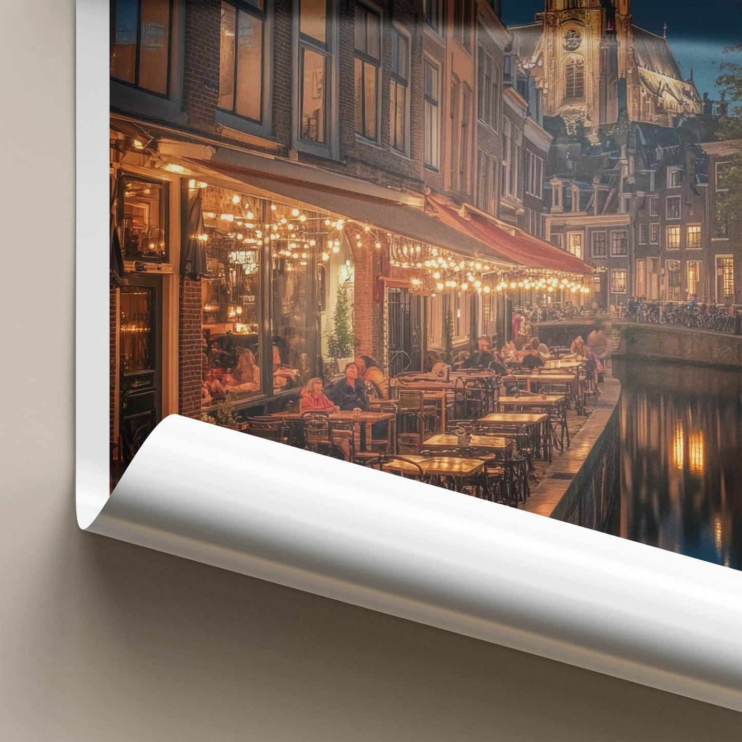 Utrecht Poster - Netherlands Wall Art - Illuminated Cafe Scene Home Decor