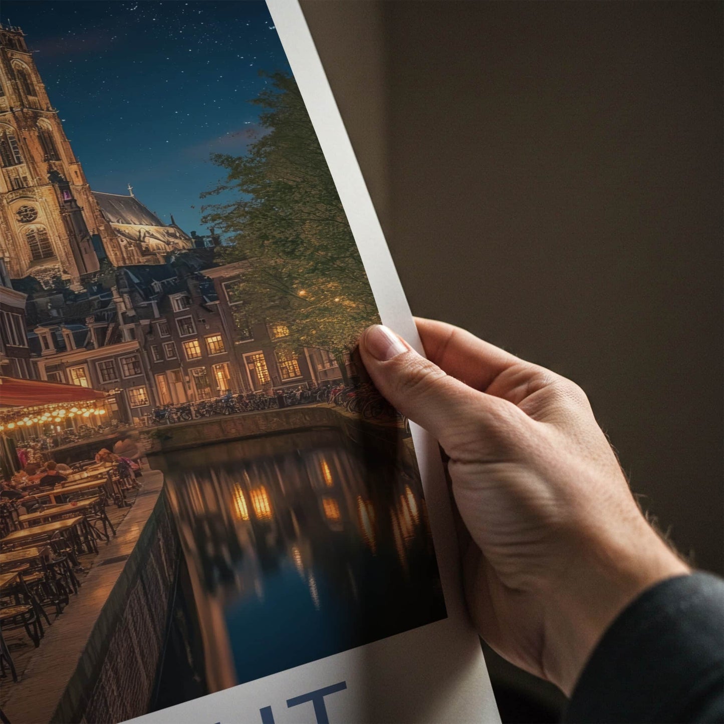 Utrecht Poster - Netherlands Wall Art - Illuminated Cafe Scene Home Decor