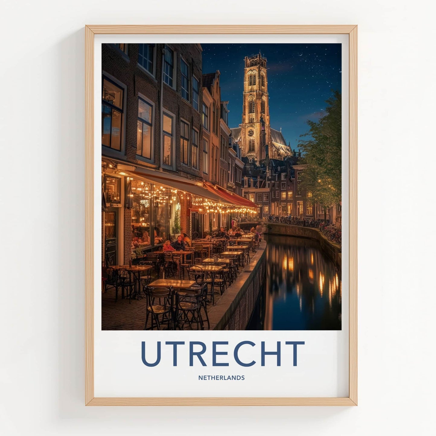 Utrecht Poster - Netherlands Wall Art - Illuminated Cafe Scene Home Decor