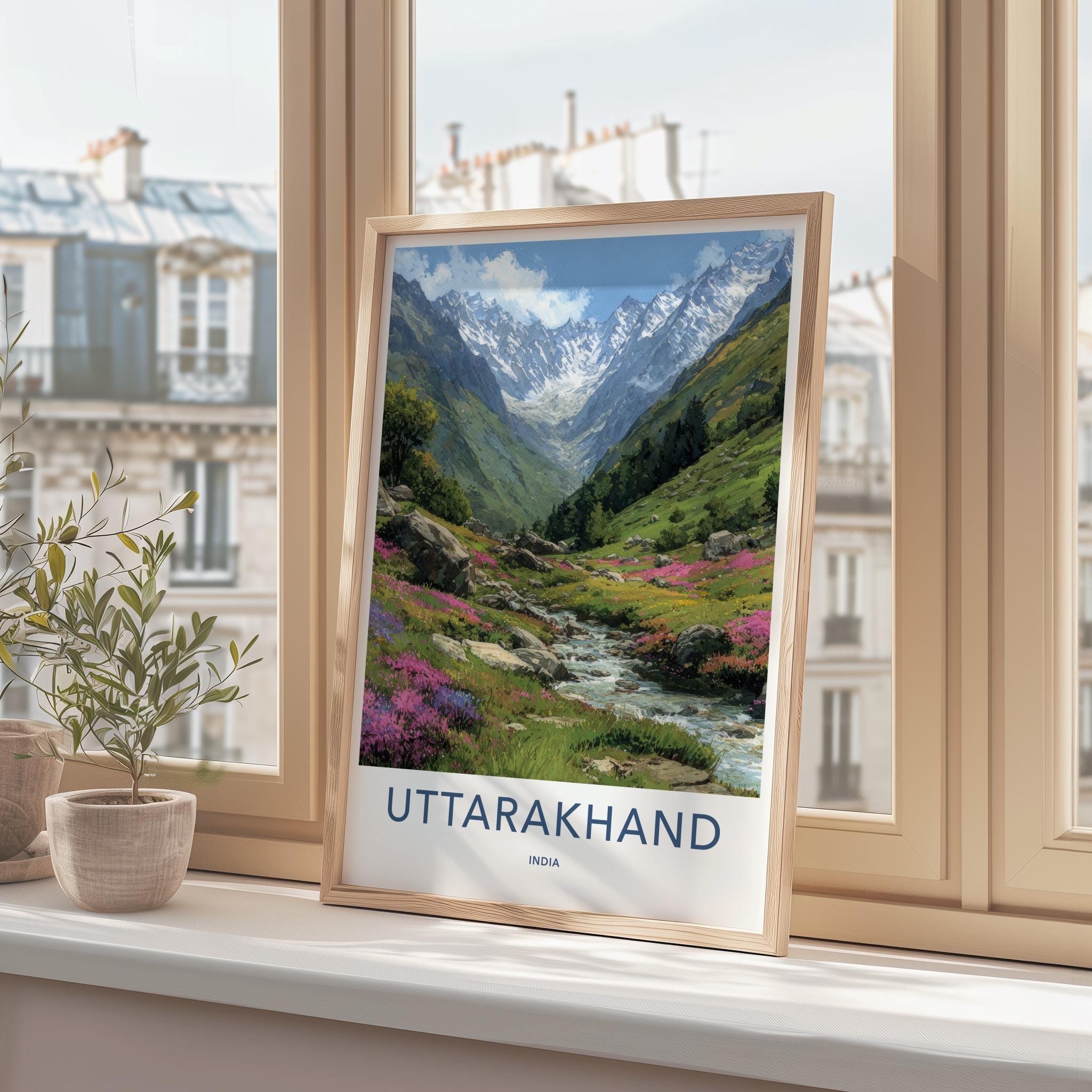 Uttarakhand Poster - India Fine Art - Uttarakhand Mountain Stream Flowers Gift