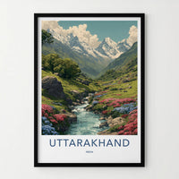 Uttarakhand Poster - India Travel Art - Uttarakhand Flowering Valley Stream Wall Decor