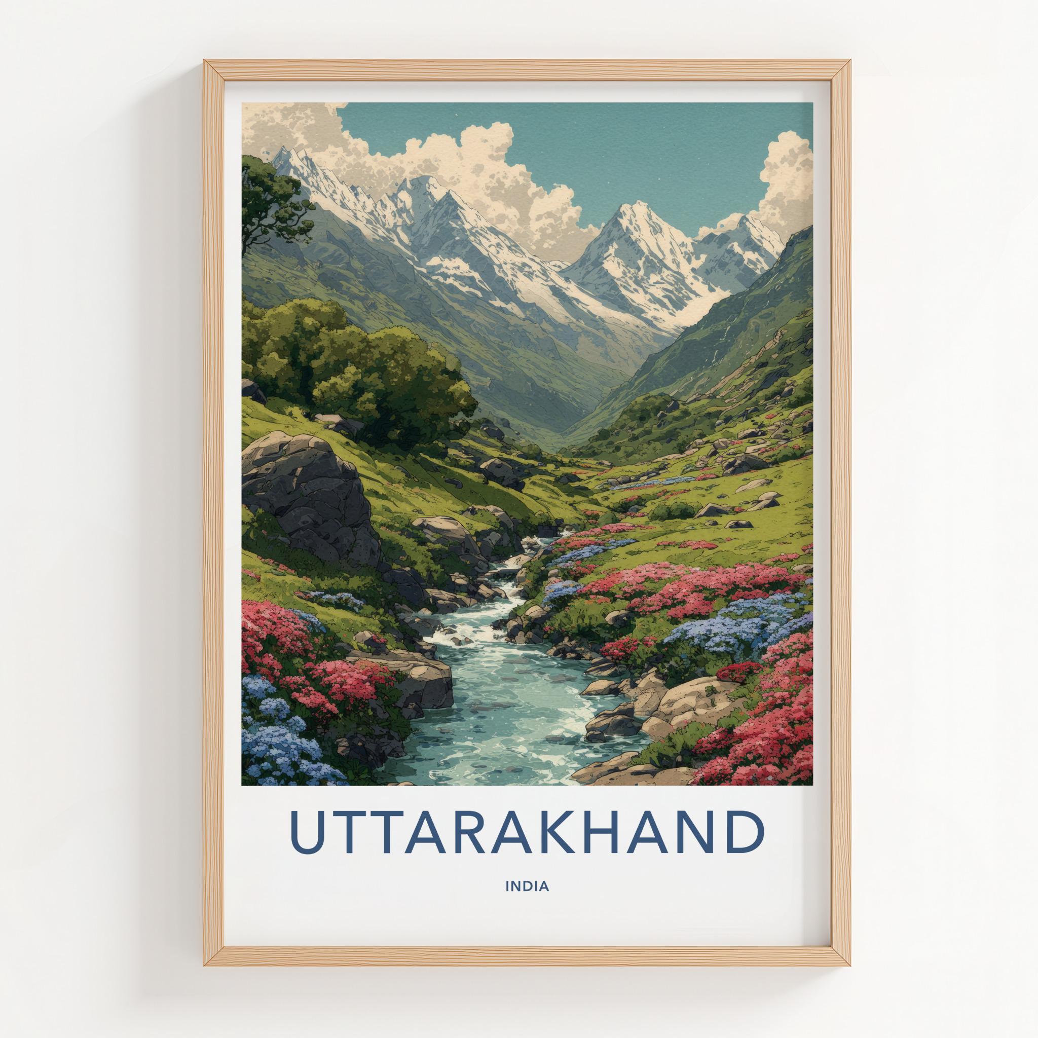 Uttarakhand Poster - India Travel Art - Uttarakhand Flowering Valley Stream Wall Decor