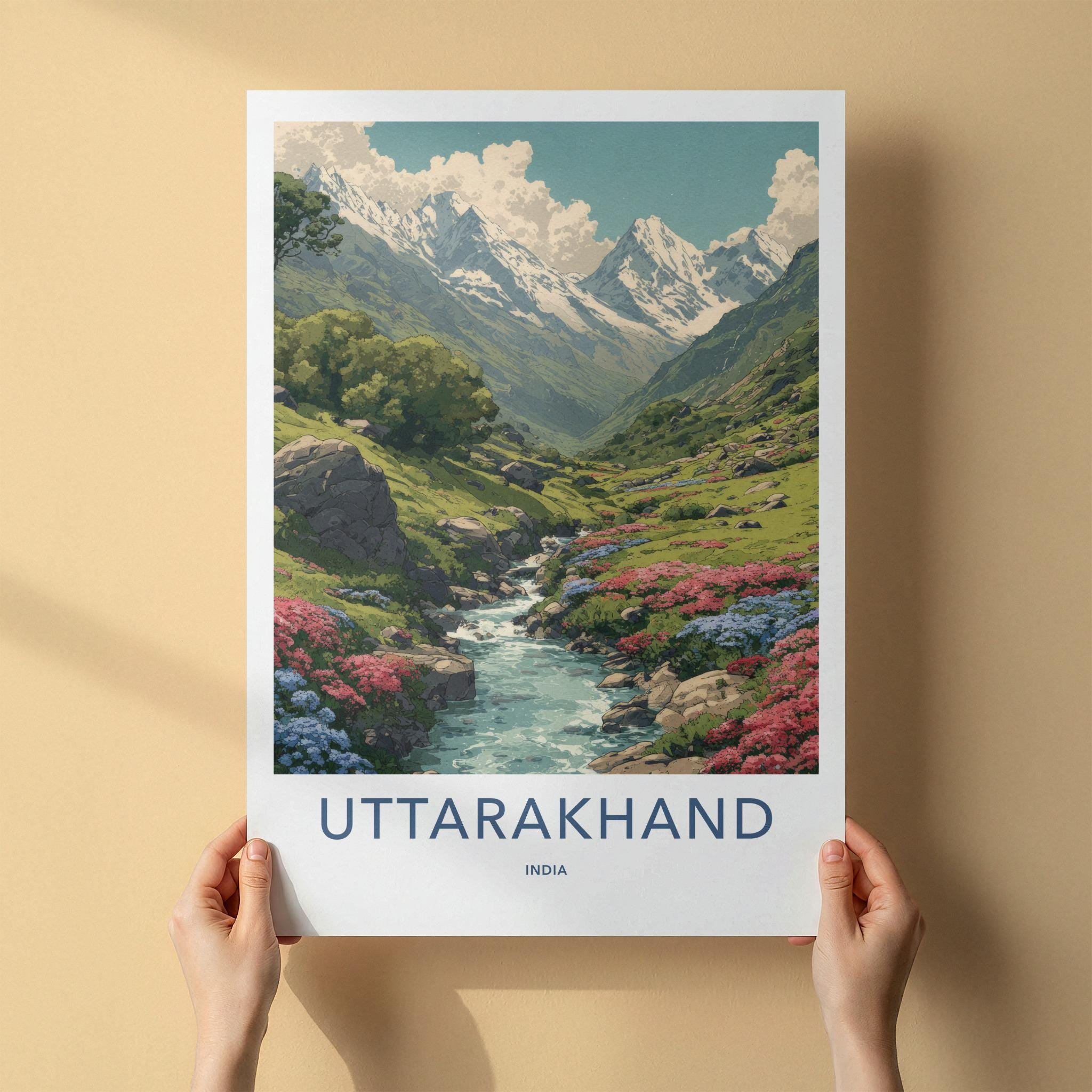 Uttarakhand Poster - India Travel Art - Uttarakhand Flowering Valley Stream Wall Decor