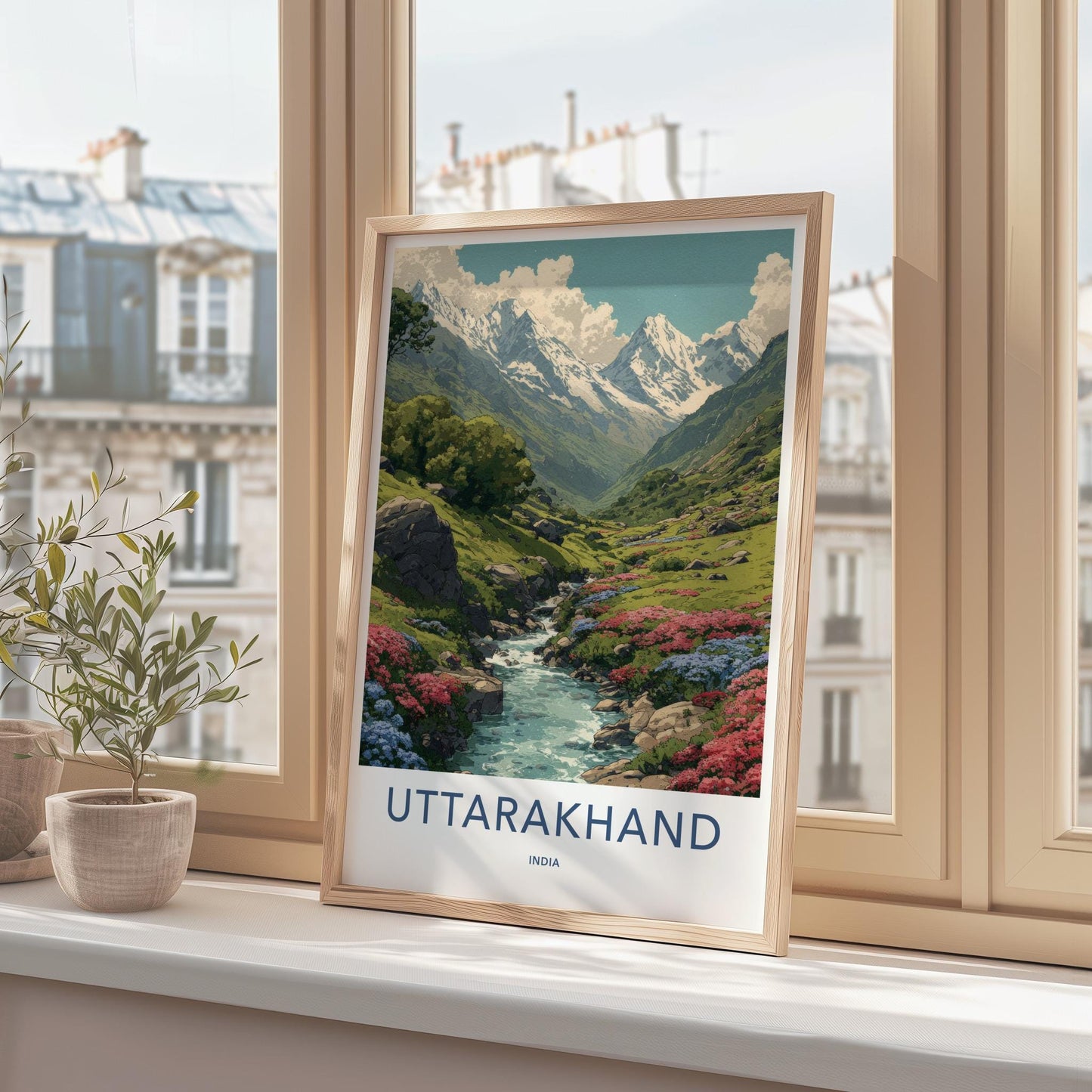 Uttarakhand Poster - India Travel Art - Uttarakhand Flowering Valley Stream Wall Decor