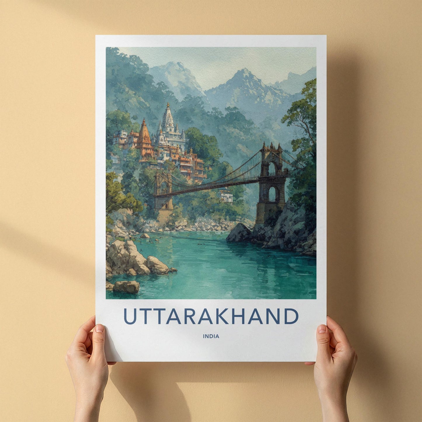 Uttarakhand Poster - India Travel Art - Uttarakhand River Bridge Home Decor