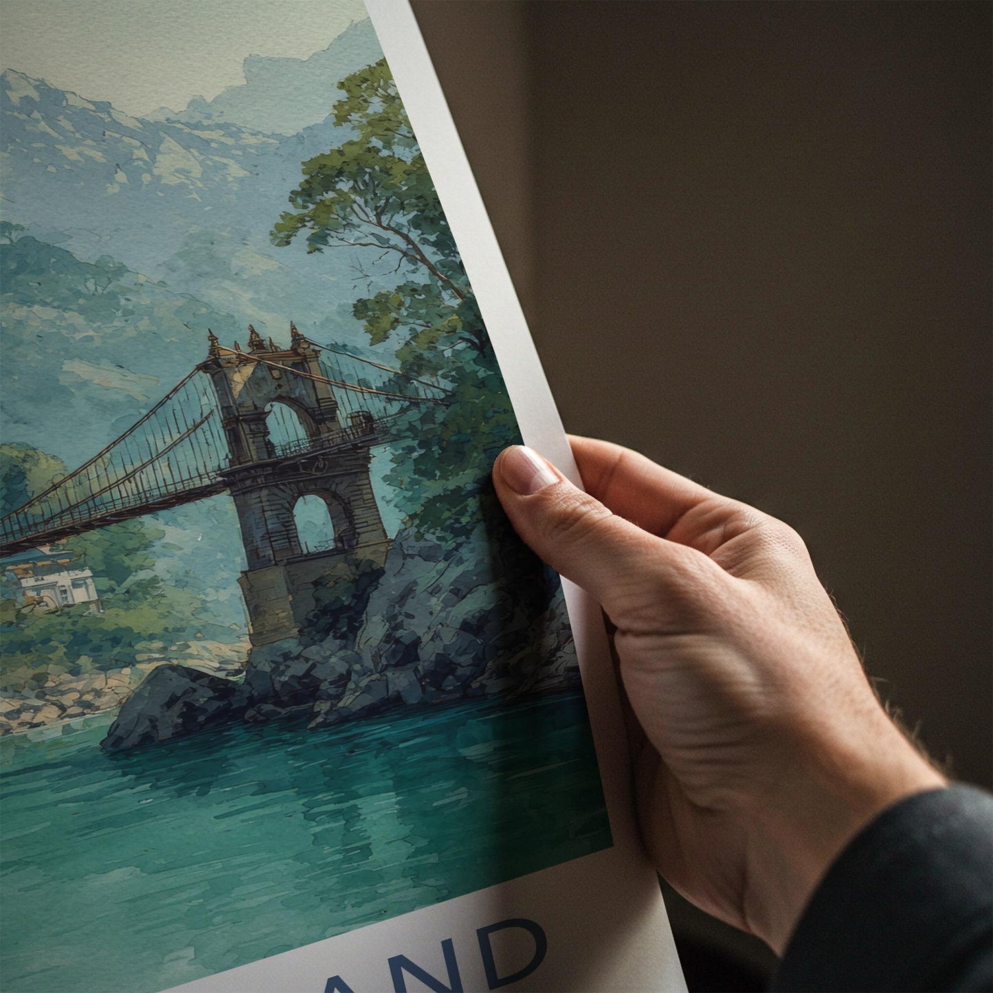 Uttarakhand Poster - India Travel Art - Uttarakhand River Bridge Home Decor