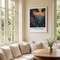 Uttarakhand Poster - India Wall Art - Uttarakhand Mountain Valley Waterfall Gift