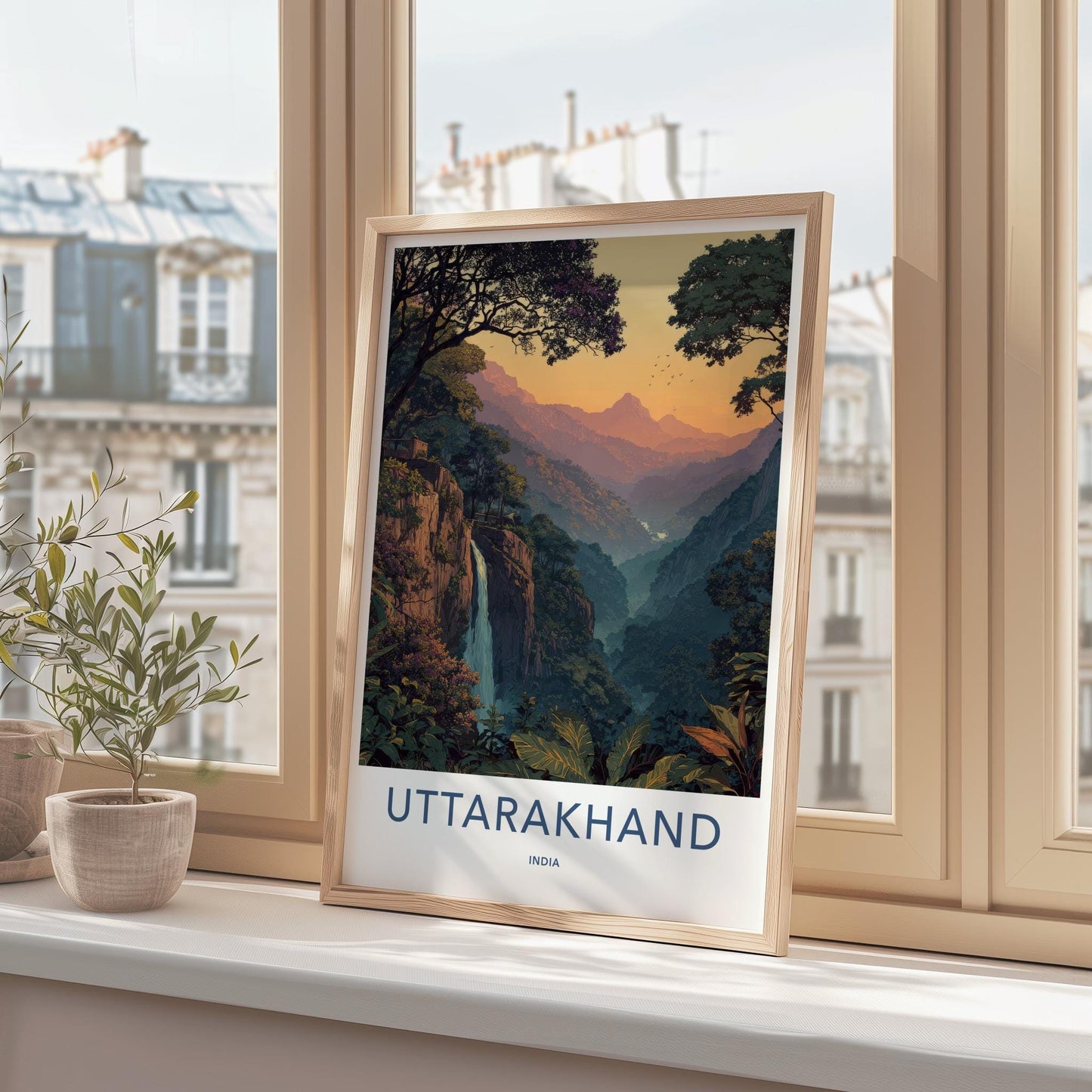 Uttarakhand Poster - India Wall Art - Uttarakhand Mountain Valley Waterfall Gift