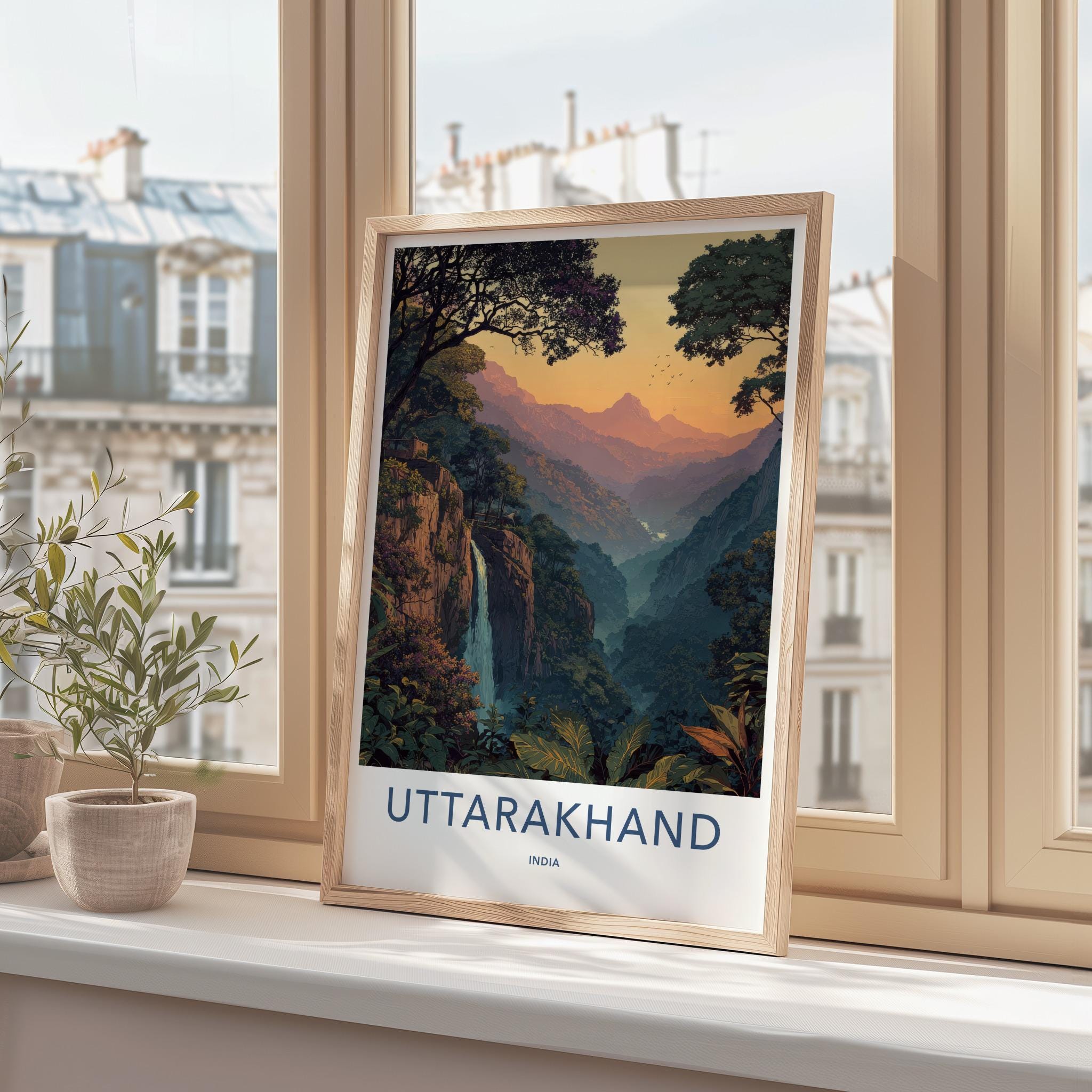 Uttarakhand Poster - India Wall Art - Uttarakhand Mountain Valley Waterfall Gift