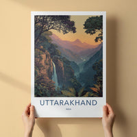 Uttarakhand Poster - India Wall Art - Uttarakhand Mountain Valley Waterfall Gift