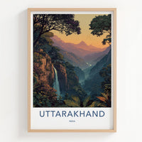 Uttarakhand Poster - India Wall Art - Uttarakhand Mountain Valley Waterfall Gift