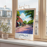 Uvalde Poster - Texas Travel Art - Sunny Town Street Home Decor