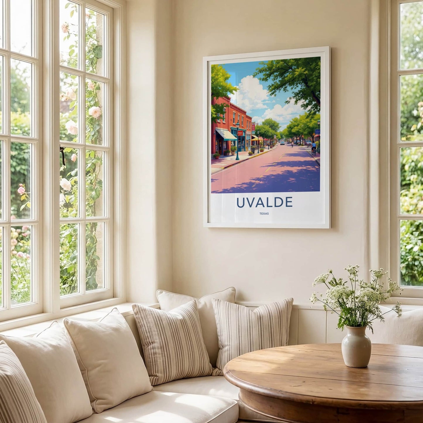 Uvalde Poster - Texas Travel Art - Sunny Town Street Home Decor