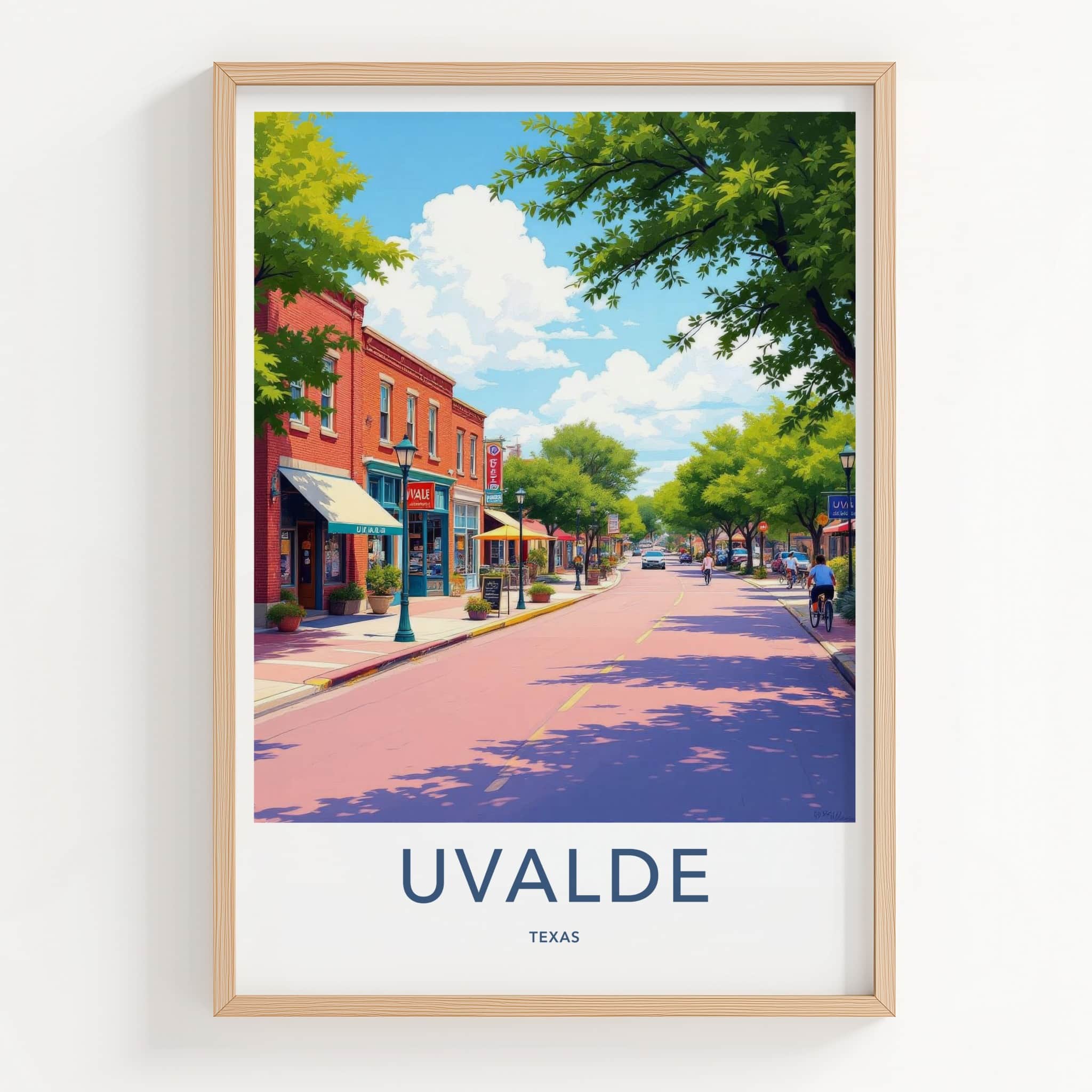 Uvalde Poster - Texas Travel Art - Sunny Town Street Home Decor