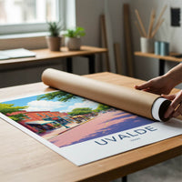 Uvalde Poster - Texas Travel Art - Sunny Town Street Home Decor
