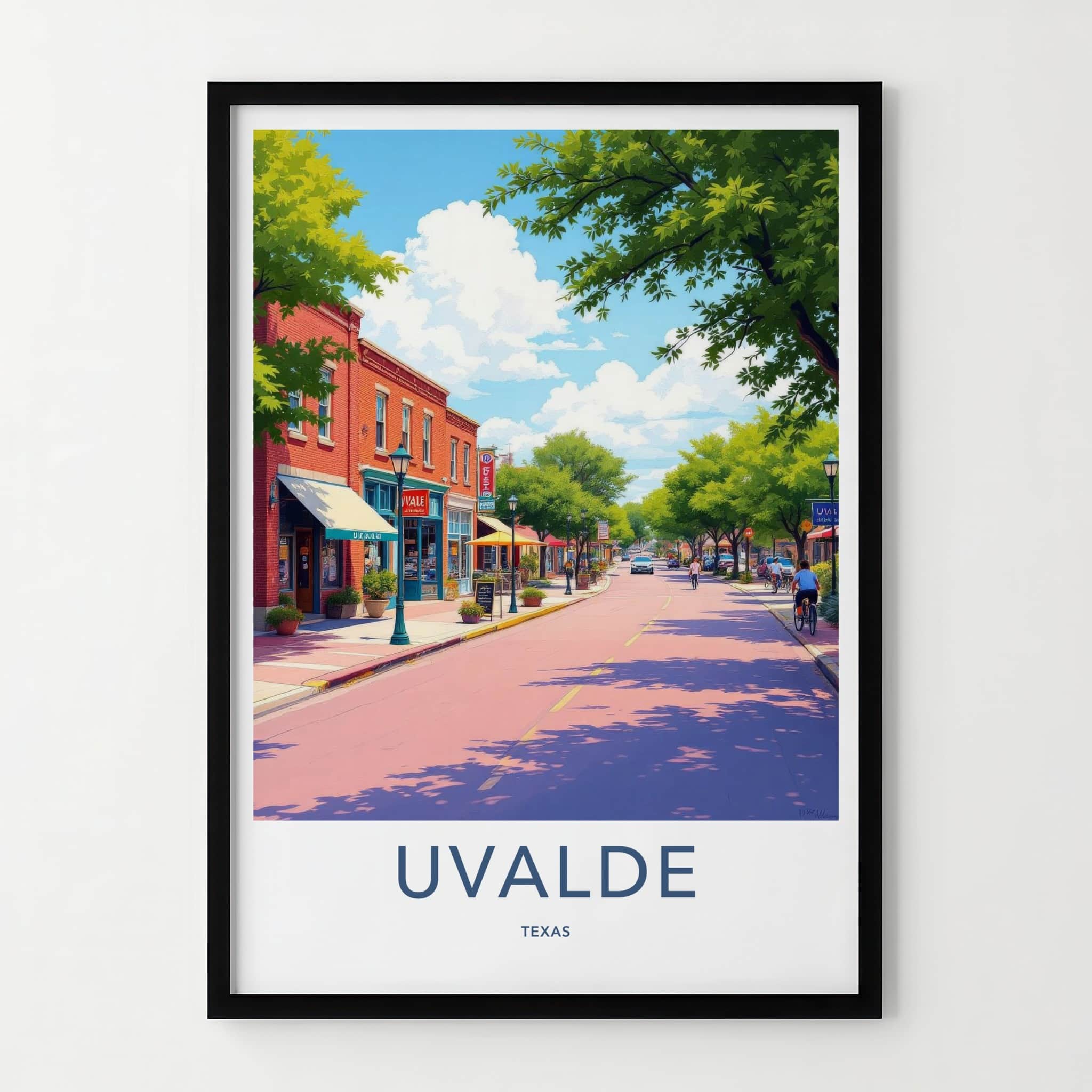 Uvalde Poster - Texas Travel Art - Sunny Town Street Home Decor