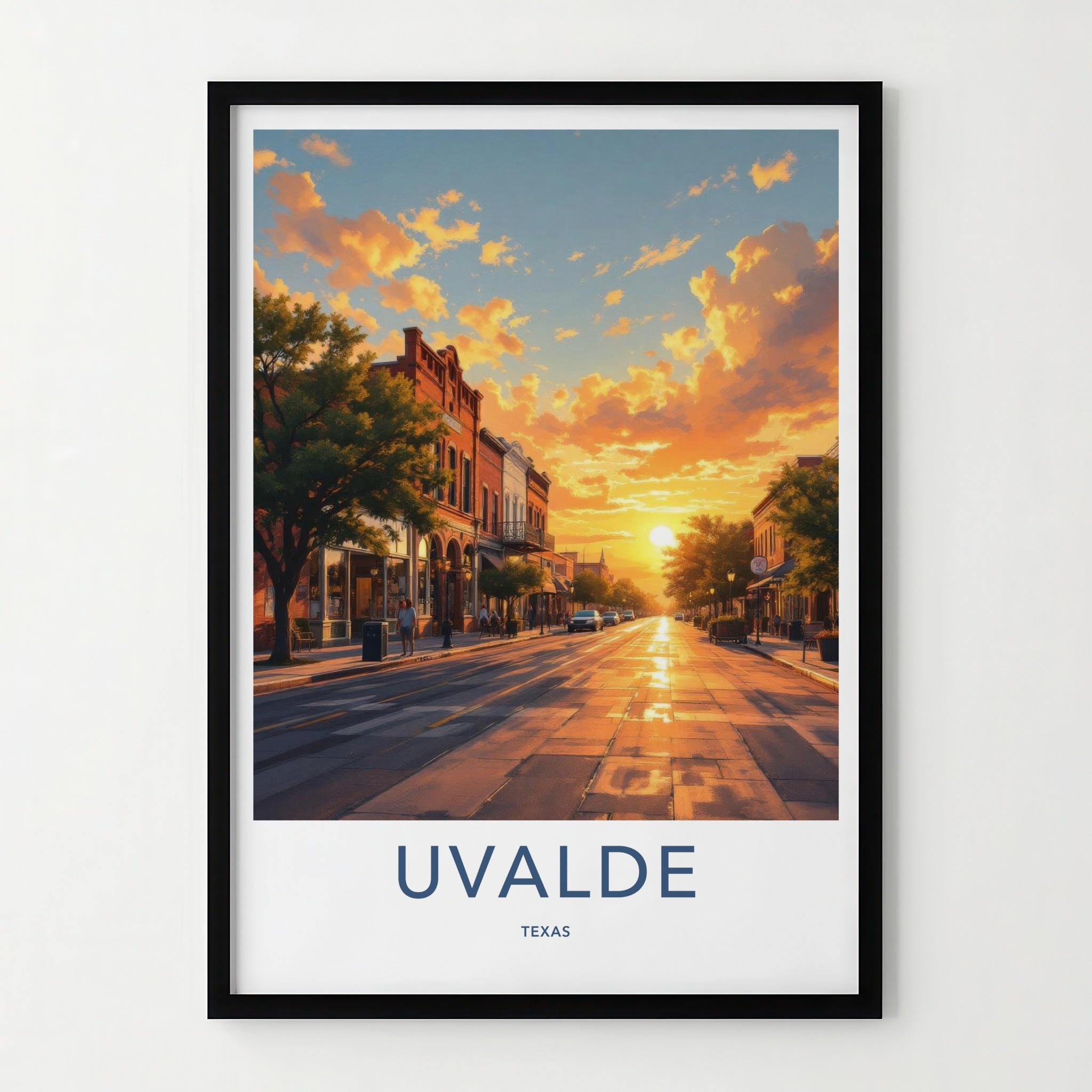 Uvalde Poster - Texas Travel Art - Vibrant Sunset Street Home Decor