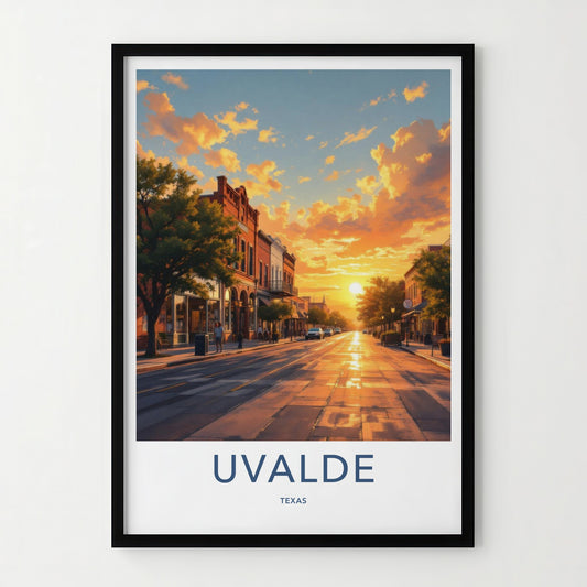 Uvalde Poster - Texas Travel Art - Vibrant Sunset Street Home Decor
