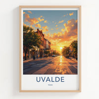 Uvalde Poster - Texas Travel Art - Vibrant Sunset Street Home Decor