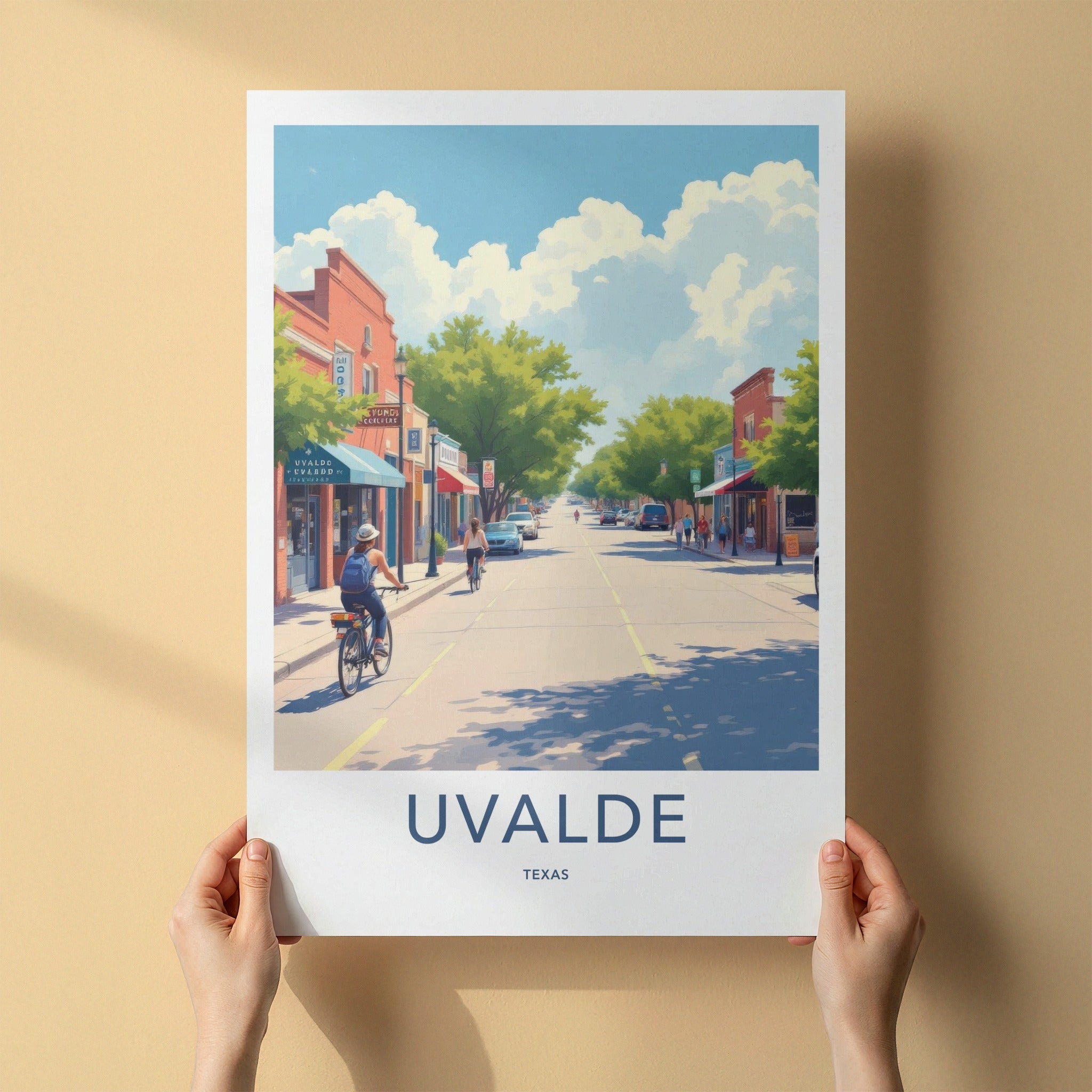Uvalde Poster - Texas Travel Print - Sunny Street Scene Home Decor