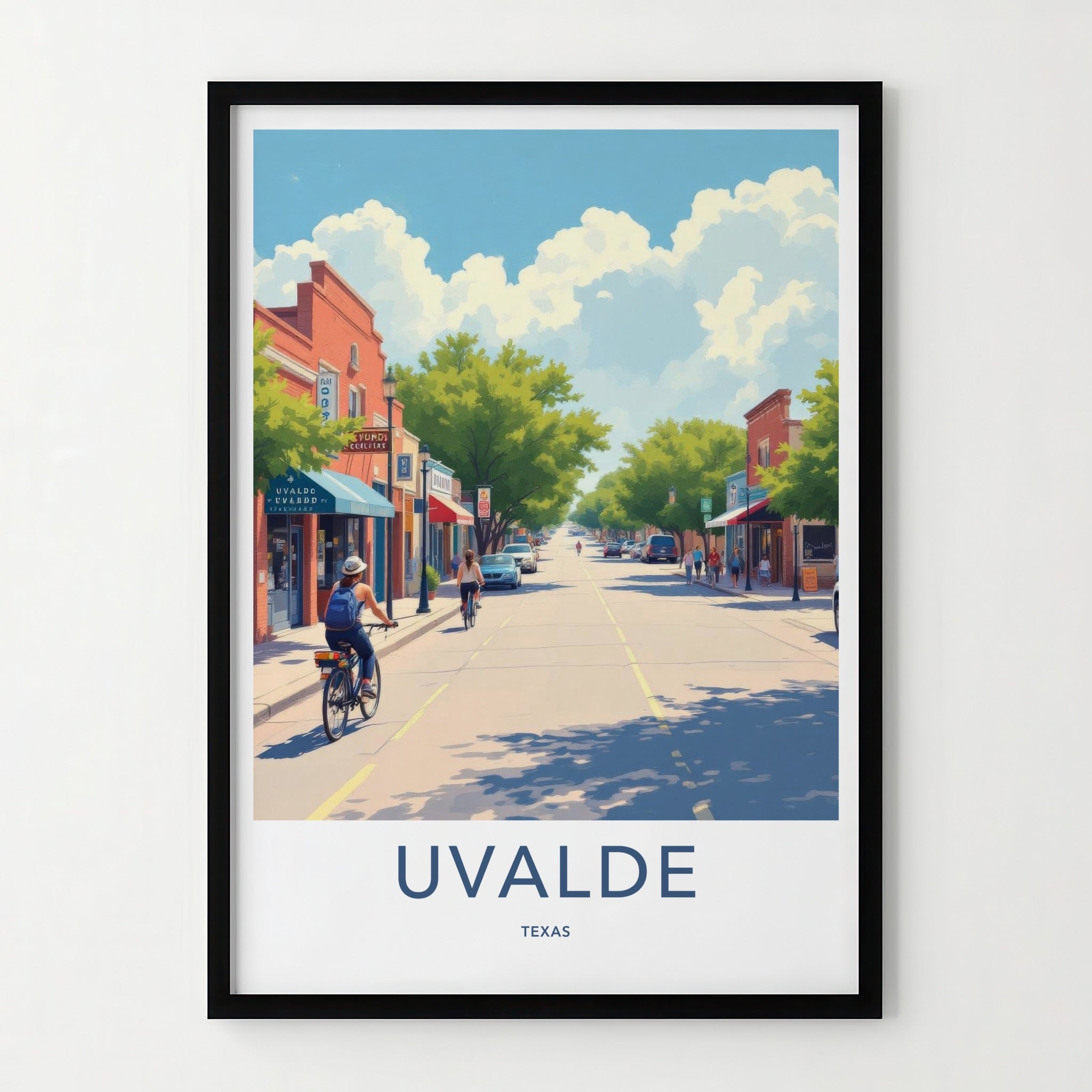 Uvalde Poster - Texas Travel Print - Sunny Street Scene Home Decor