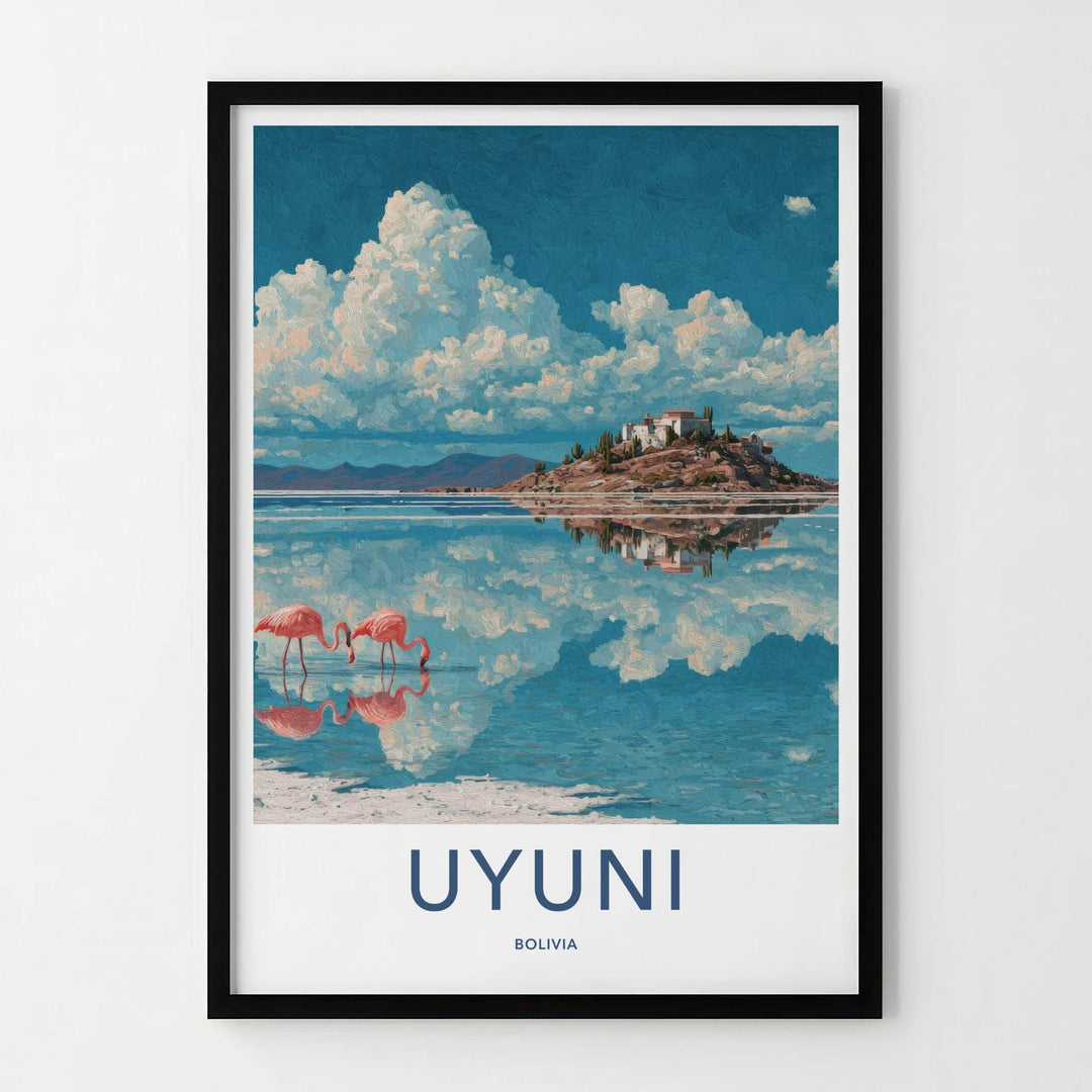 Uyuni Poster - Bolivia Travel Art - Pink Flamingos Island Wall Decor
