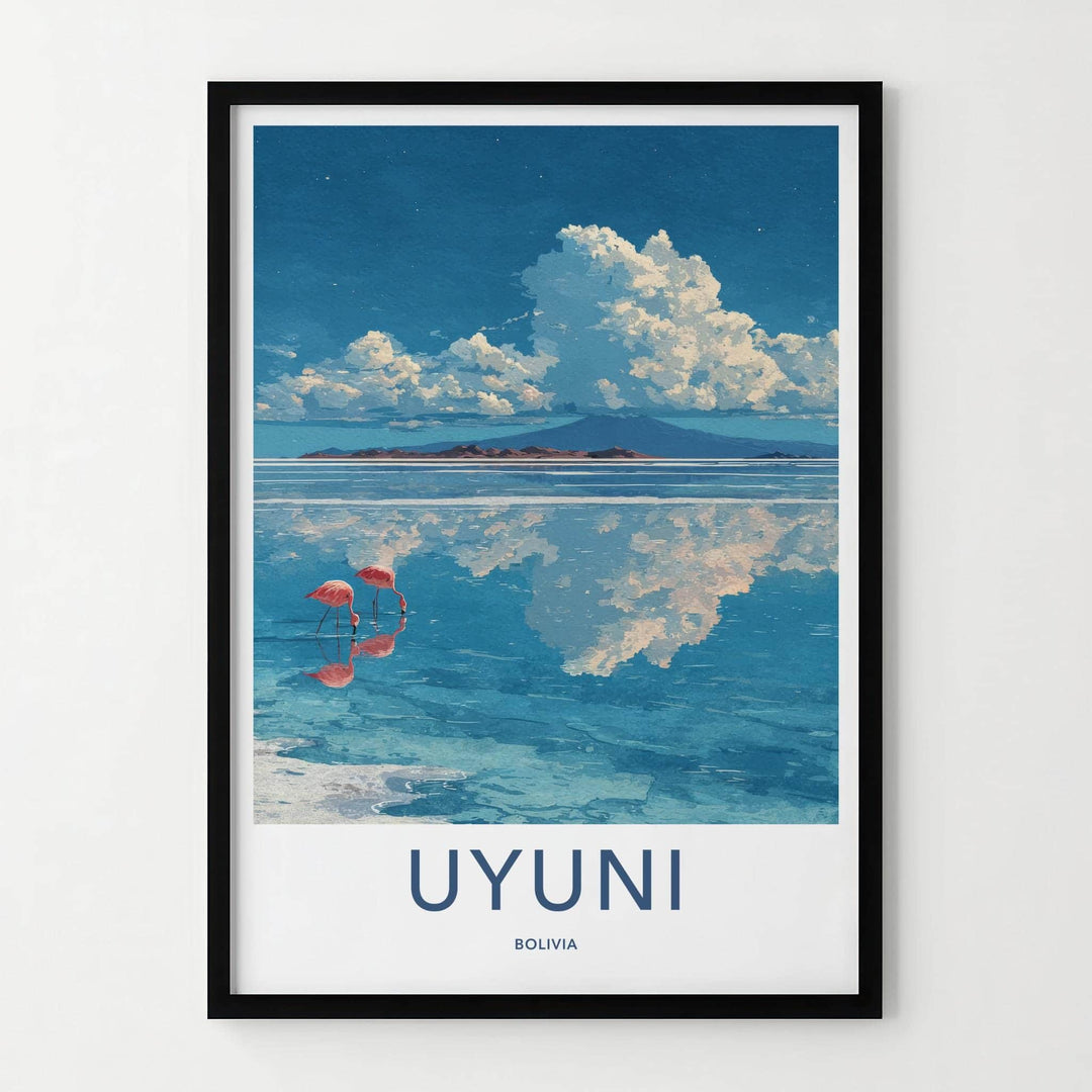 Uyuni Poster - Bolivia Travel Art - Pink Flamingos Reflection Home Decor
