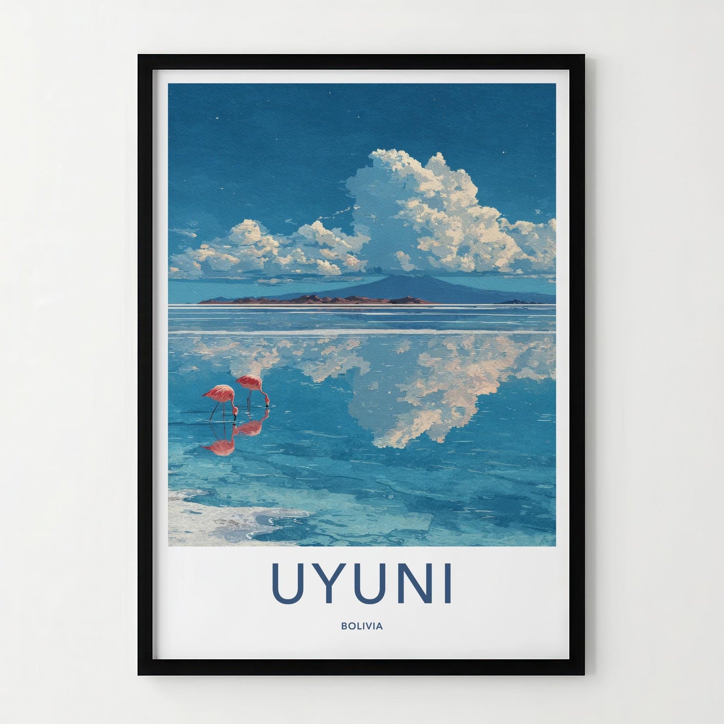 Uyuni Poster - Bolivia Travel Art - Pink Flamingos Reflection Home Decor